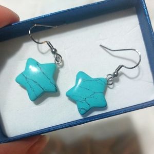NIB Blue Howlite Gemstone Star Earrings